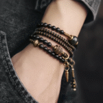 Vintage Floral Layered Obsidian Bracelet