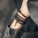 Vintage Floral Layered Obsidian Bracelet