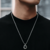 Man Mei rose-vine pendant with natural black zircon in a 925 sterling silver setting and steel chain