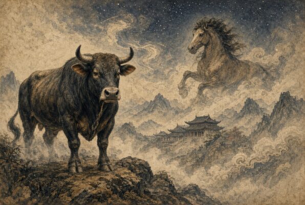 Ox and Horse representing the Chou-Wu relationship in 2026 Chinese astrology