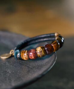 Fu Mo Yun Lei Taoist multicolor tiger eye bracelet with brass spiral charm