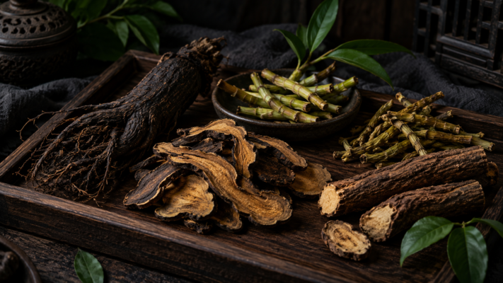 Black ginseng, polygonatum, dendrobium, morinda root, and aromatic material for the Hei Long Xian bracelet