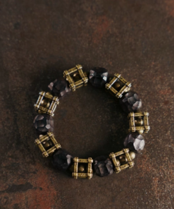 Hunyuan Panjie Style B ebony bracelet with square cage brass knot beads