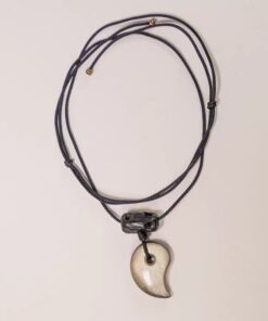Full Xuan Yao half-moon gold sheen obsidian pendant necklace with carved ebony bead and adjustable black cord