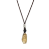 Golden Light Citrine Pendant Necklace — yellow translucent pendant on a dark cord against white