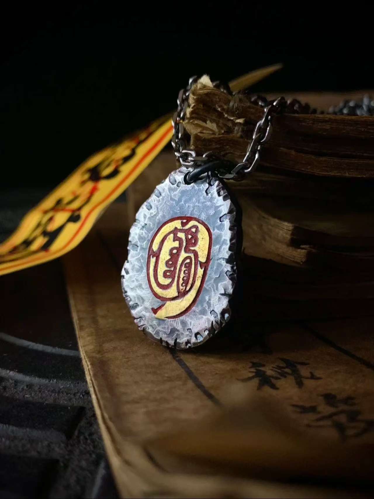 Golden Light Mantra 999 Silver Gilded Pendant — oval pendant showing its colored central emblem