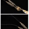Golden Snake & Fang Pendant — two-panel close view of the cord fittings and decorative connector