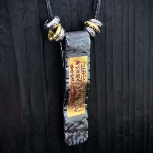 Mountain Spirit (Shangui Thunder Decree) 999 Silver Pendant — long rectangular pendant showing a yellow central inscription