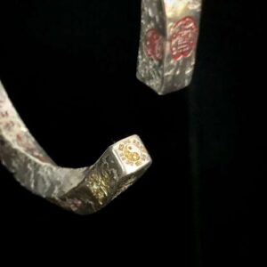 Thunder Ancestor Ten-Character Scripture 999 Silver & Gold Bracelet — close view of one decorated cuff end
