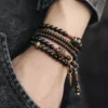 Vintage Floral Layered Obsidian Bracelet