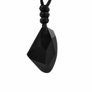 Wishful Shimmer Rainbow Eye Obsidian Pendant — black faceted pendant and knotted cord on a white background