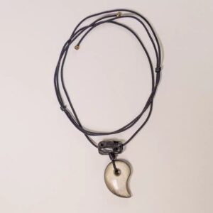 Full Xuan Yao half-moon gold sheen obsidian pendant necklace with carved ebony bead and adjustable black cord